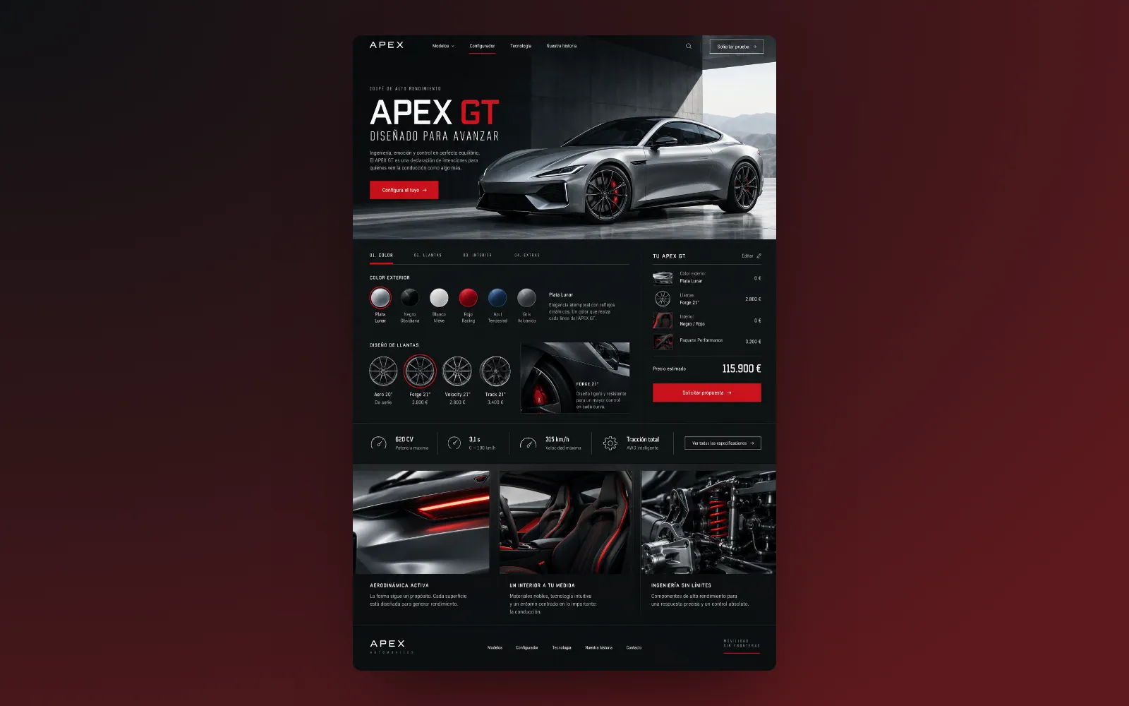 Vista completa de la página de APEX