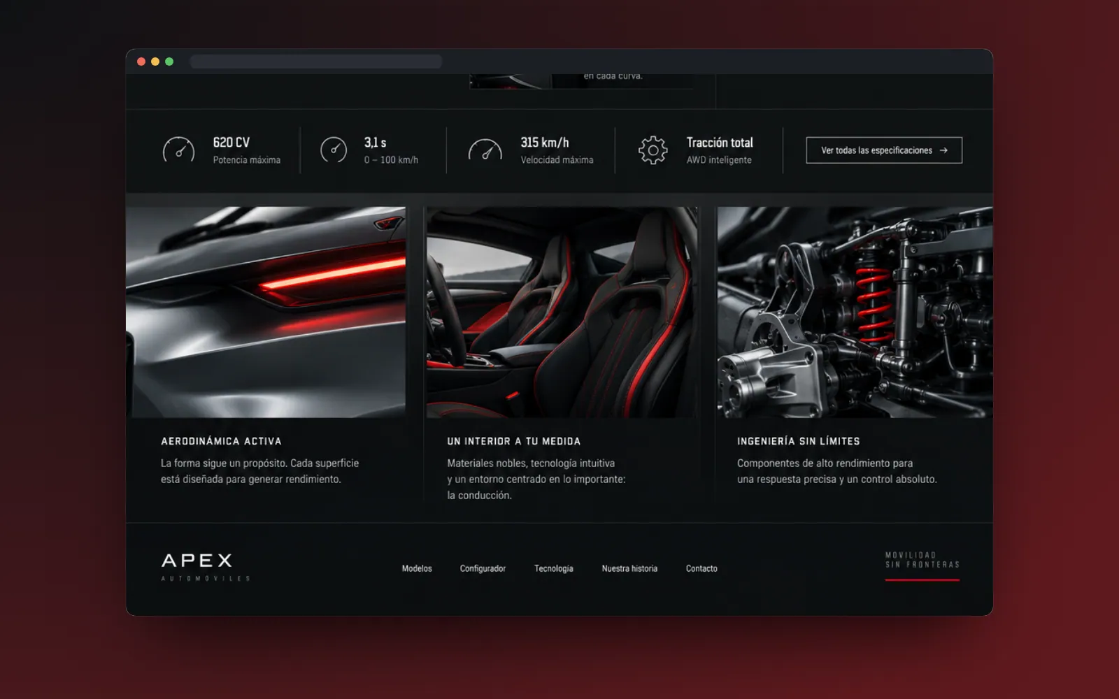 Especificaciones y detalles de diseño del auto