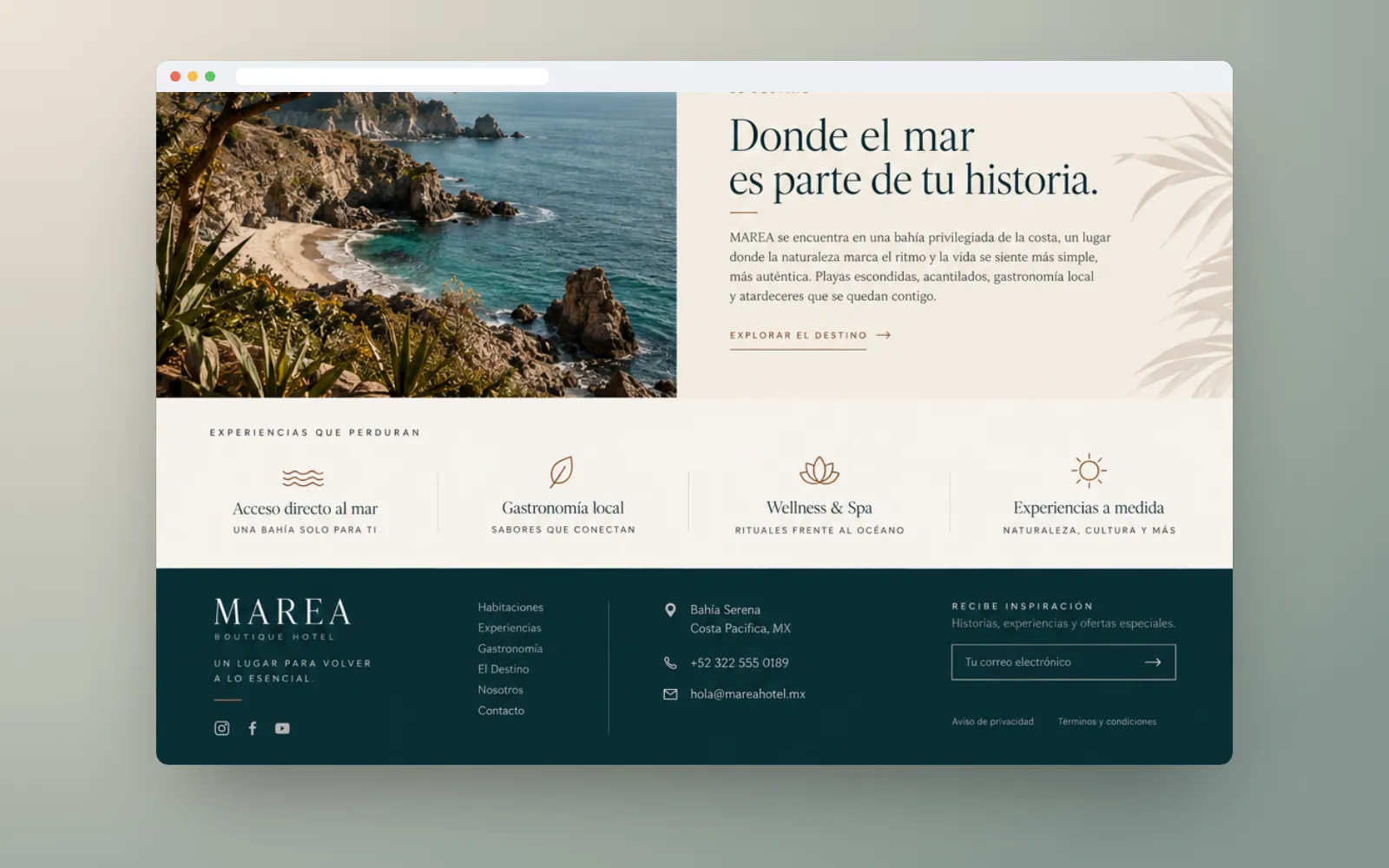 Experiencias y pie de página del sitio