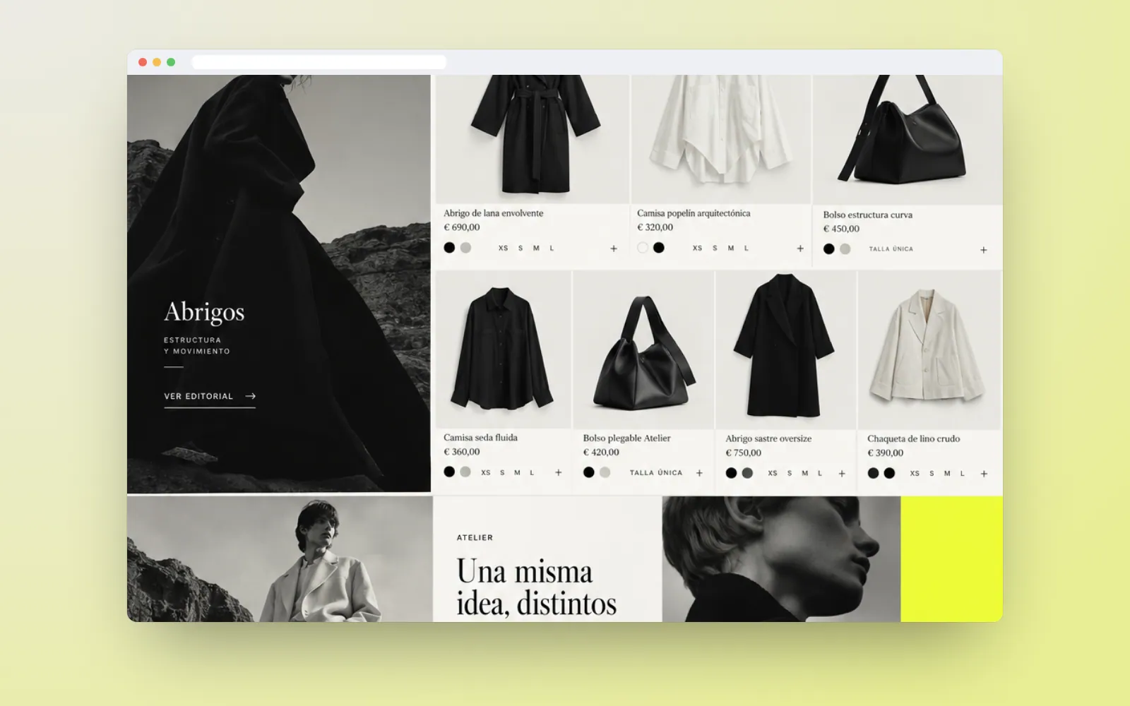 Catálogo de abrigos, camisas y bolsos