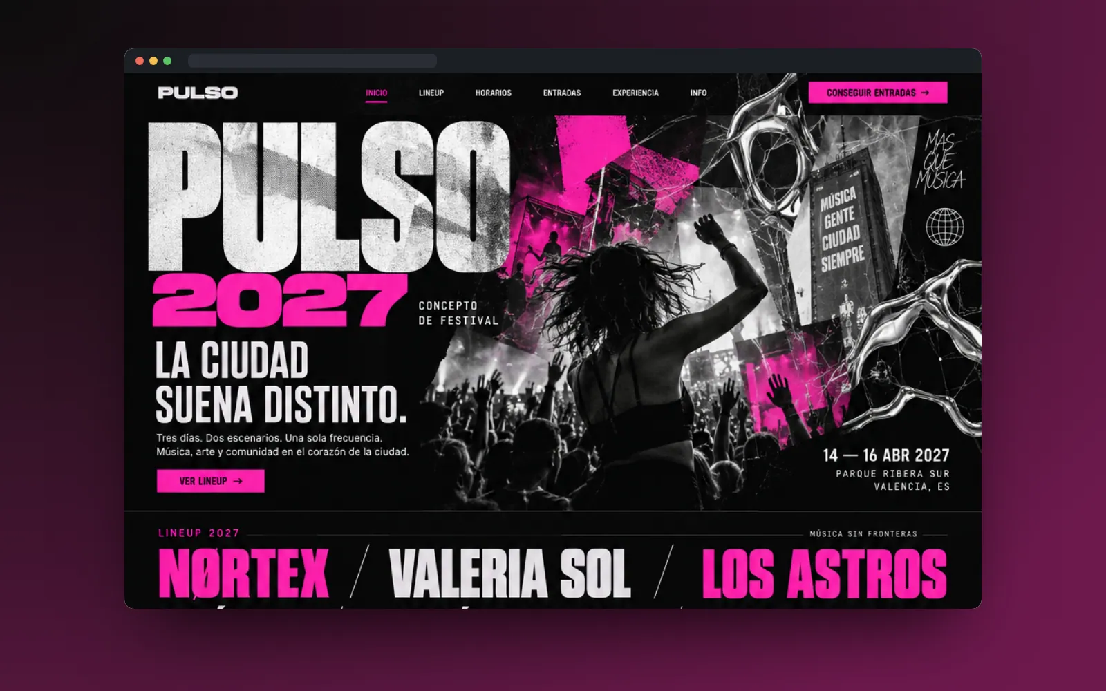 Portada de PULSO 2027 con tipografía grande y fotografía en rosa neón