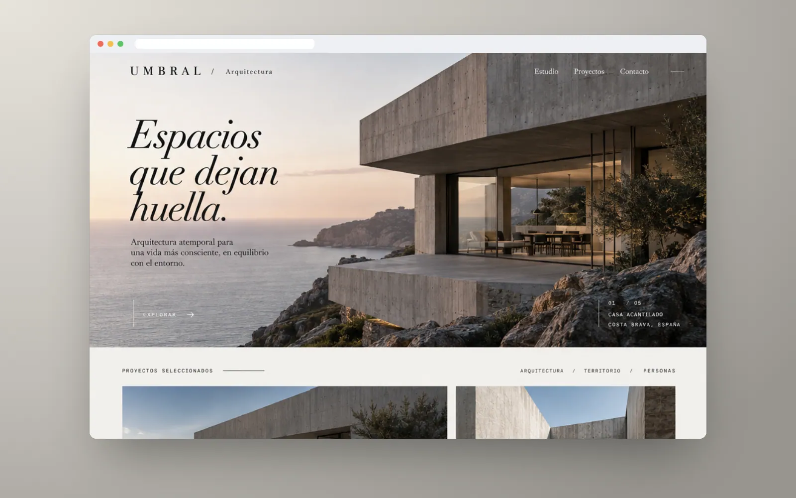 Portada de UMBRAL con casa de concreto frente al mar